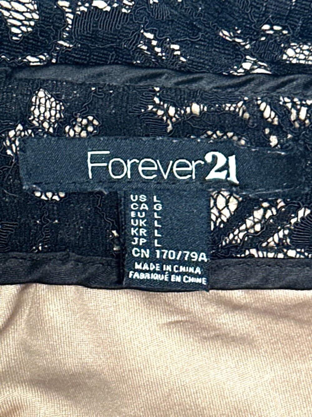 Forever 21 Size Large Black Nude Lace Pencil Skirt Lined Floral Dressy Evening - Picture 6 of 10